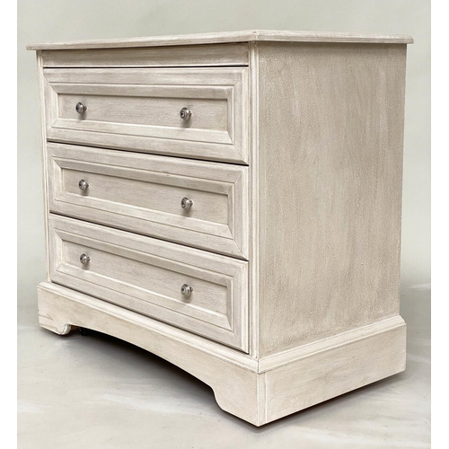 123 - COMMODE, French style grey painted with three long drawers, 44cm D x 82cm W x 74cm H.