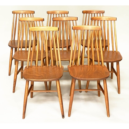 290 - SCANDINAVIAN CHAIRS, a set of eight, beech with sloping rail back. (8)