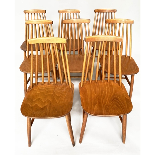 290 - SCANDINAVIAN CHAIRS, a set of eight, beech with sloping rail back. (8)