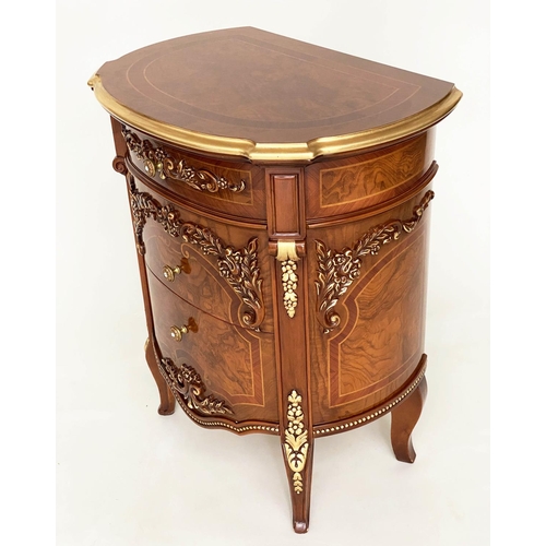 292 - LAMP/BEDSIDE TABLES BY BARNINI OSEO, a pair, burr walnut elm veneered and gilt mounted each with thr... 