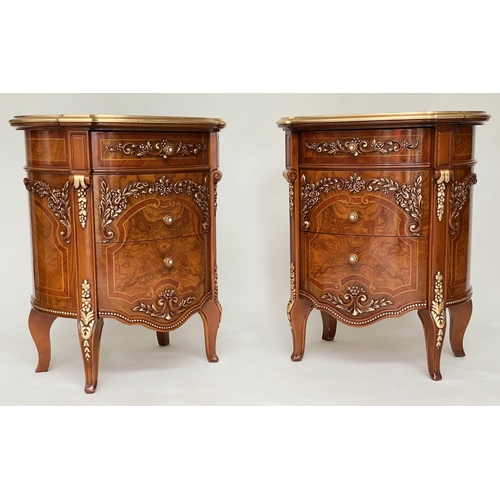 292 - LAMP/BEDSIDE TABLES BY BARNINI OSEO, a pair, burr walnut elm veneered and gilt mounted each with thr... 