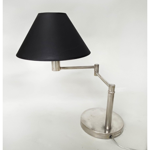 295 - DESK LAMPS BY LAUREN, a pair, Ralph Lauren - Lauren silvered metal each with doubled hinged, extendi... 