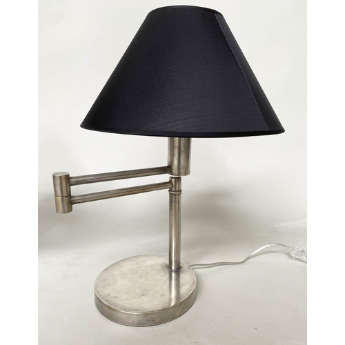 295 - DESK LAMPS BY LAUREN, a pair, Ralph Lauren - Lauren silvered metal each with doubled hinged, extendi... 