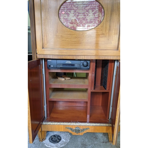 170 - TALL CABINET, 106cm W x 185cm H x 72cm D, Louis XVI style satinwood with applied brass mounts and in... 