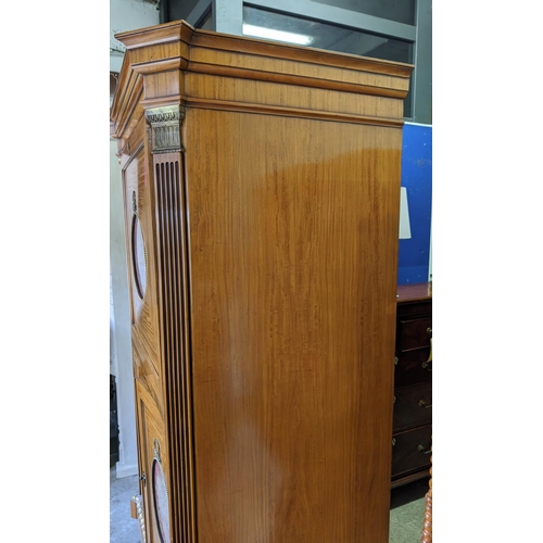 170 - TALL CABINET, 106cm W x 185cm H x 72cm D, Louis XVI style satinwood with applied brass mounts and in... 