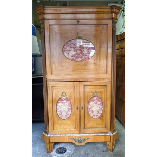 170 - TALL CABINET, 106cm W x 185cm H x 72cm D, Louis XVI style satinwood with applied brass mounts and in... 