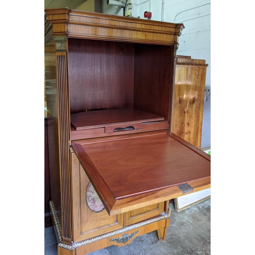 170 - TALL CABINET, 106cm W x 185cm H x 72cm D, Louis XVI style satinwood with applied brass mounts and in... 