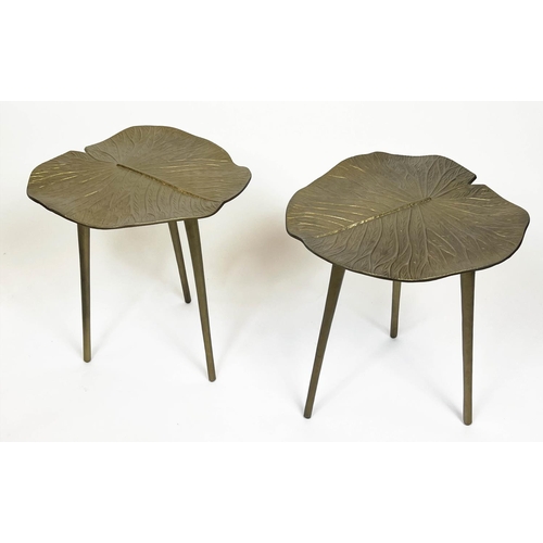 347 - LOTUS LEAF SIDE TABLES, a pair, 1970's Italian design, gilt metal, 48cm H x 41cm x 41cm. (2)