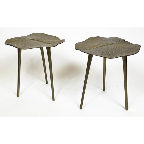 347 - LOTUS LEAF SIDE TABLES, a pair, 1970's Italian design, gilt metal, 48cm H x 41cm x 41cm. (2)