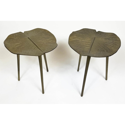 347 - LOTUS LEAF SIDE TABLES, a pair, 1970's Italian design, gilt metal, 48cm H x 41cm x 41cm. (2)