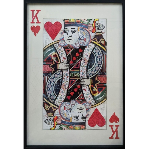 432 - THE KING OF HEARTS, contemporary school decoupage, framed and glazed, 145cm x 60cm.