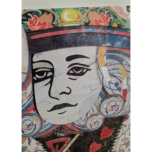 432 - THE KING OF HEARTS, contemporary school decoupage, framed and glazed, 145cm x 60cm.