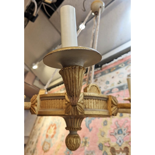 96 - VAUGHAN HANGING LIGHT, approx 100cm H French style six branch giltwood.