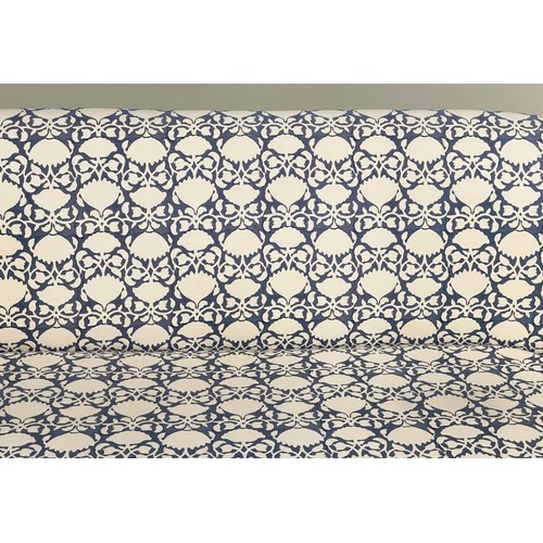 230 - SOFA, traditional smoke blue/cream floral silhouette printed cotton upholstered with swept supports,... 