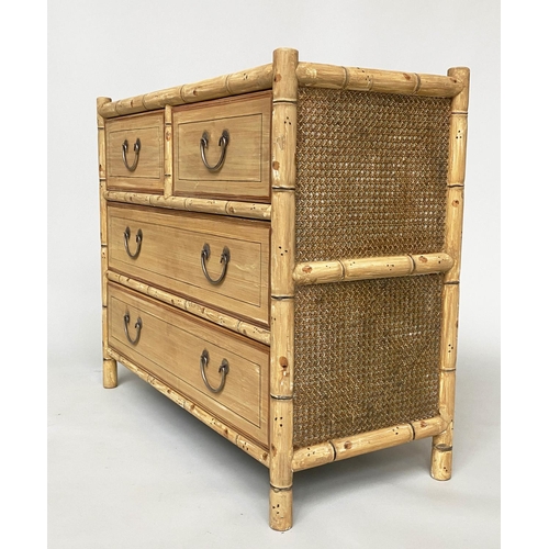 135 - FAUX BAMBOO CHEST, Regency style painted faux bamboo with two short and two long drawers and cane pa... 