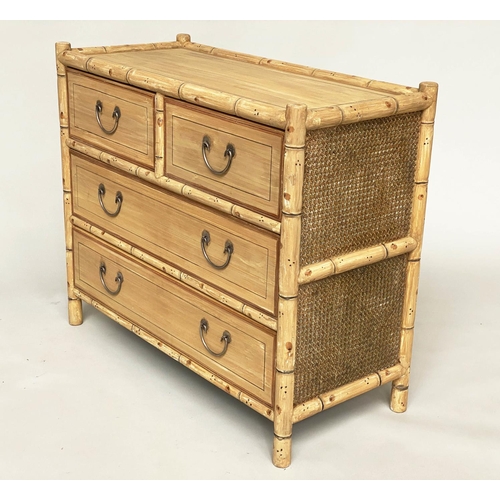 135 - FAUX BAMBOO CHEST, Regency style painted faux bamboo with two short and two long drawers and cane pa... 