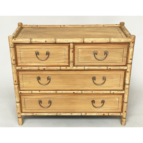 135 - FAUX BAMBOO CHEST, Regency style painted faux bamboo with two short and two long drawers and cane pa... 