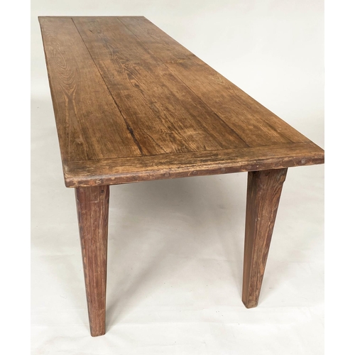 137 - FARMHOUSE TABLE, vintage French pine with three plank top and square section supports, 260cm w x 79c... 