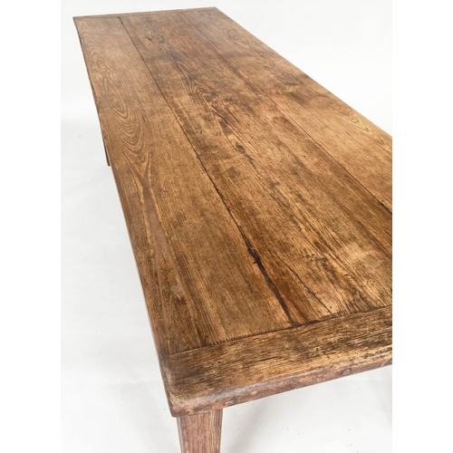 137 - FARMHOUSE TABLE, vintage French pine with three plank top and square section supports, 260cm w x 79c... 