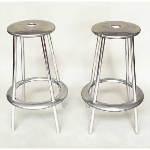 291 - ALLERMUIR BAR STOOLS, a pair, Atmos Marchant and Lyndon Anderson aluminum, 75cm H. (2)