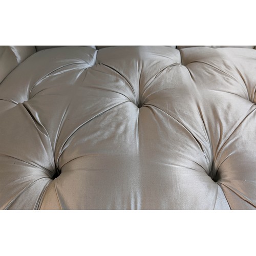 367 - SOFA, 150cm W x 93cm D x 80cm H, in a silvery Champagne buttoned satin fabric.