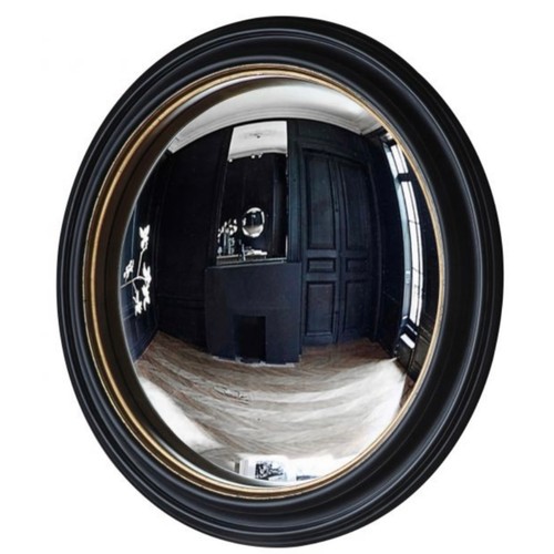 353 - CONVEX MIRRORS, a pair, 49cm diam ebonised  with a gilt inner slip. (2)