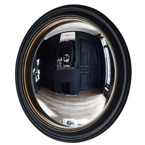 354 - CONVEX MIRRORS, a pair, 62cm diam ebonised with a gilt inner slip. (2)