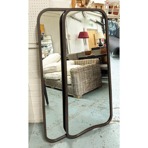 362 - WALL MIRRORS, a pair, 57cm W x 124cm H shaped. (2)