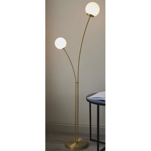 363 - FLOOR LAMP, 158cm H with two white shades.