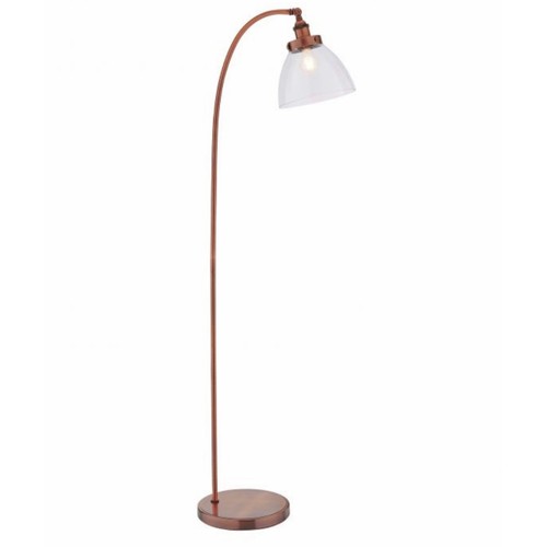 364 - FLOOR LAMP, 150cm H in a copper finish with a glass shade.