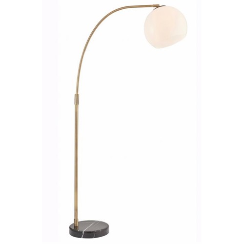 351 - FLOOR LAMP, 165cm H with a white shade on a black and white veined marble base.