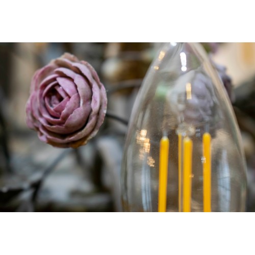 185 - CHANDELIER, 44cm W x 84cm tall, gilt metal of hanging basket form with porcelain flower detail.