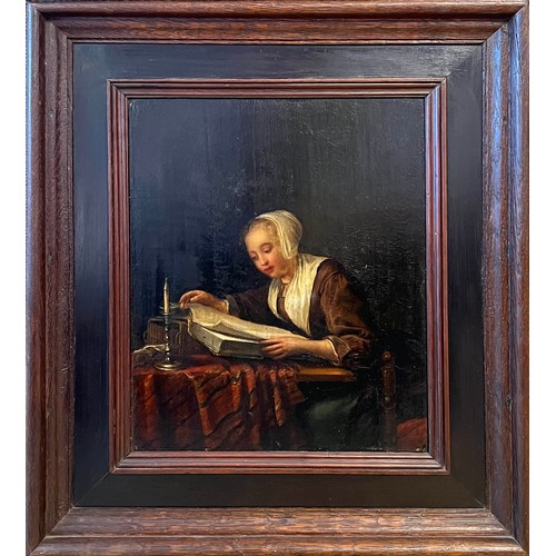 40 - 19th CENTURY DUTCH SCHOOL, 'A Young Lady Reading', oil on board, 30cm x 24cm, framed.