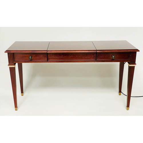 106 - DORCHESTER DRESSING TABLE, French style gilt metal mounted mahogany with drawer and rising illuminat... 