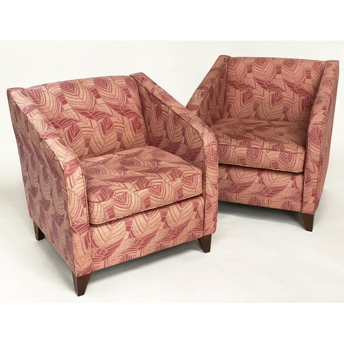 113 - TUB ARMCHAIRS, a pair, Art Deco design, with two tone leaf weave fabric upholstery, 75cm W. (2)