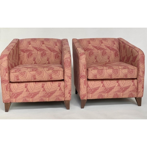 113 - TUB ARMCHAIRS, a pair, Art Deco design, with two tone leaf weave fabric upholstery, 75cm W. (2)