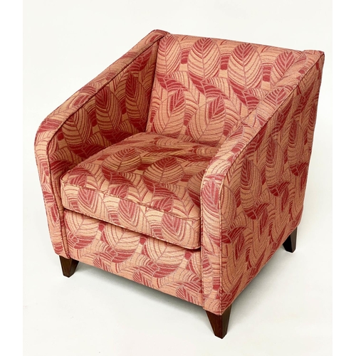 113 - TUB ARMCHAIRS, a pair, Art Deco design, with two tone leaf weave fabric upholstery, 75cm W. (2)