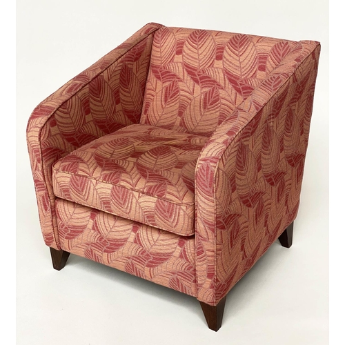 113 - TUB ARMCHAIRS, a pair, Art Deco design, with two tone leaf weave fabric upholstery, 75cm W. (2)