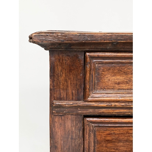 127 - CHEST, late 17th century English Jacobean oak with four long drawers, 91cm W x 55cm D x 81cm H.