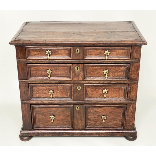 127 - CHEST, late 17th century English Jacobean oak with four long drawers, 91cm W x 55cm D x 81cm H.