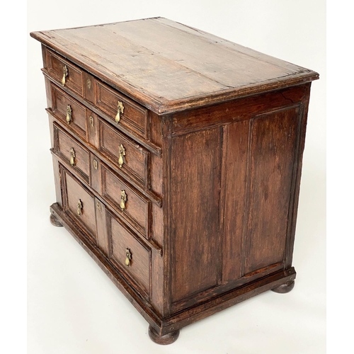 127 - CHEST, late 17th century English Jacobean oak with four long drawers, 91cm W x 55cm D x 81cm H.