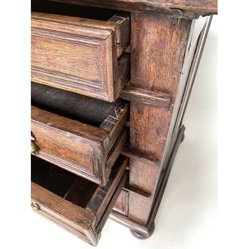 127 - CHEST, late 17th century English Jacobean oak with four long drawers, 91cm W x 55cm D x 81cm H.