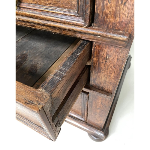 127 - CHEST, late 17th century English Jacobean oak with four long drawers, 91cm W x 55cm D x 81cm H.