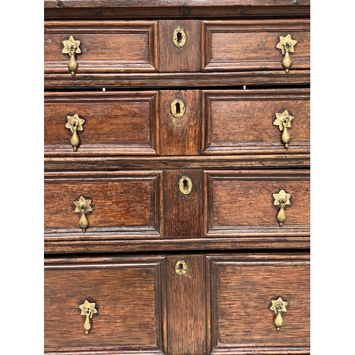 127 - CHEST, late 17th century English Jacobean oak with four long drawers, 91cm W x 55cm D x 81cm H.