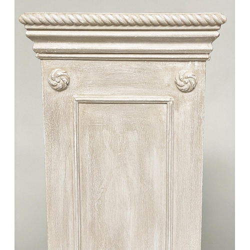 128 - PLINTHS, a pair, Neo Clasically decorated and grey painted, 35cm W x 35cm D x 82cm H. (2)