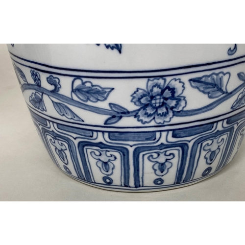 138 - TEMPLE VASES, a pair, Chinese blue and white ceramic peonies and fern collar, 45cm H. (2)