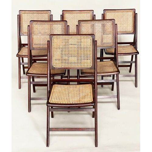 286 - FOLDING CHAIRS, a set of six, folding and cane panelled. (6)