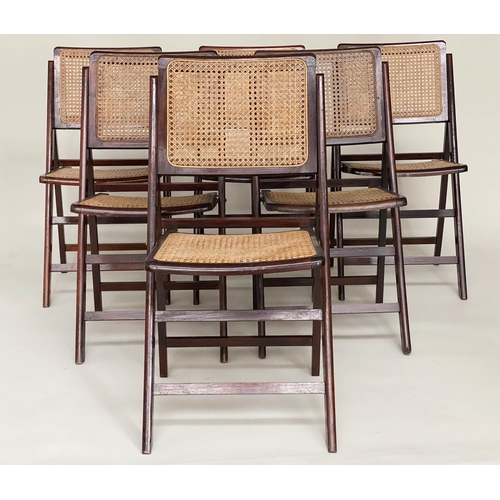 286 - FOLDING CHAIRS, a set of six, folding and cane panelled. (6)