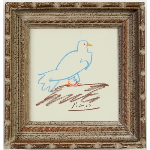 63 - PABLO PICASSO, Oiseau, signed in the plate, off set lithograph, French vintage frame, 21cm x 20cm. (... 