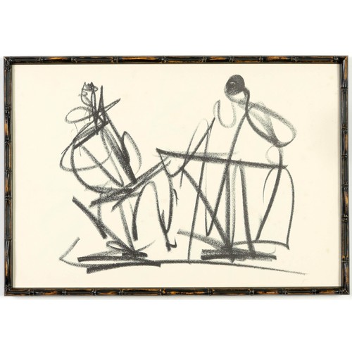 46 - HENRY MOORE, a pair of abstract off set lithographs, black faux bamboo frame. 49cm x 30cm.